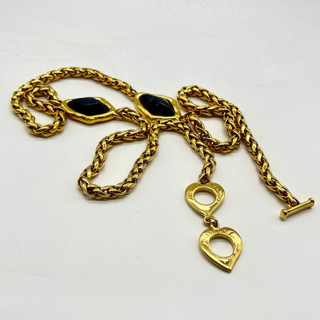 Classic Yves Saint Laurent Wheat Chain Necklace with Diamond Charms