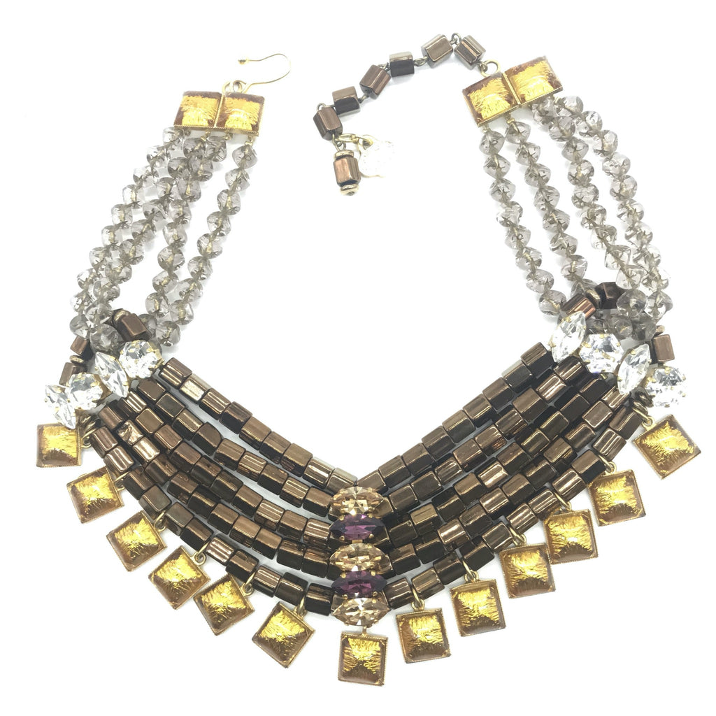 vintage YSL necklace with tubular beads and crystals