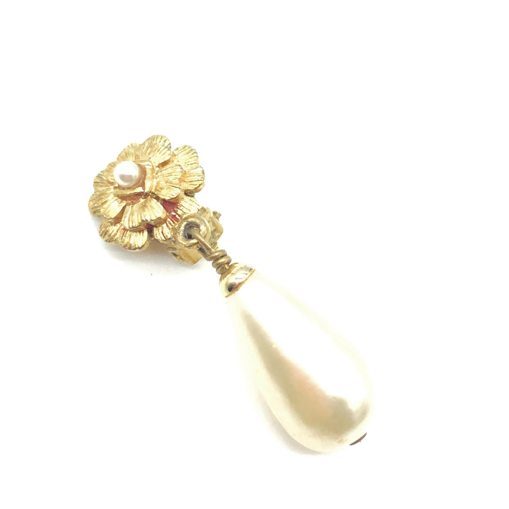 Vintage Chanel Earrings with Camellia Clip and Pearl