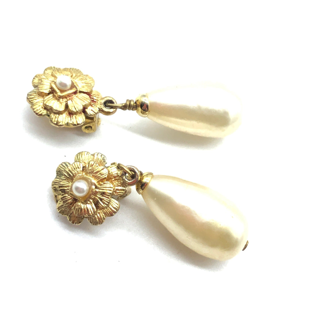 Vintage Chanel Earrings with Camellia Clip and Pearl