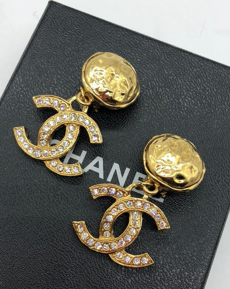 chanel round clip earrings with crystal CC charms