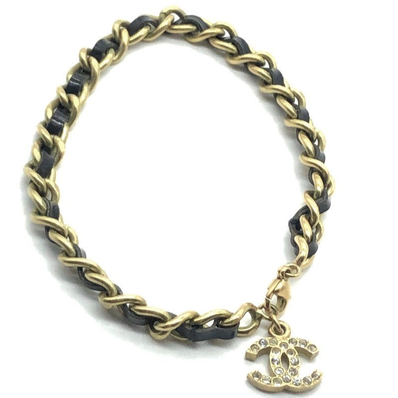 chanel leather weave anklet with cc charm