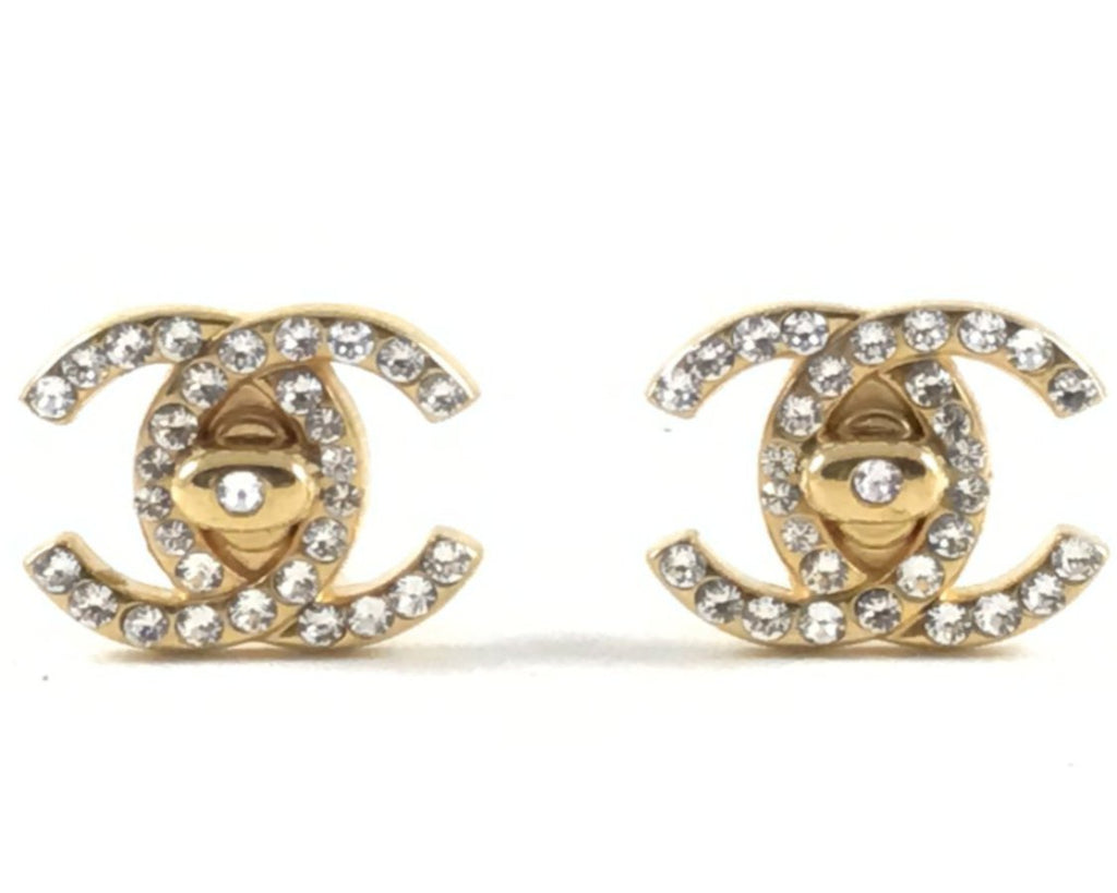 vintage chanel crystal turnlock earrings