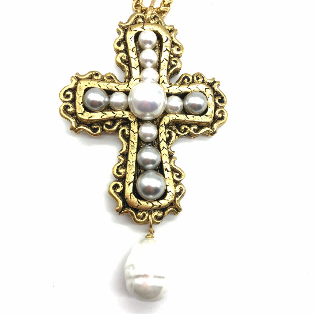Christian Lacroix Large Pearl Cross necklace