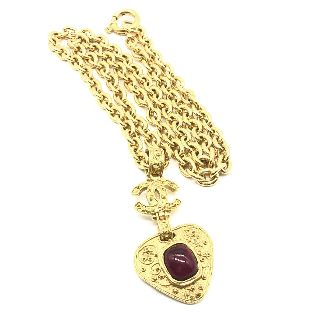vintage chanel red heart pendant necklace