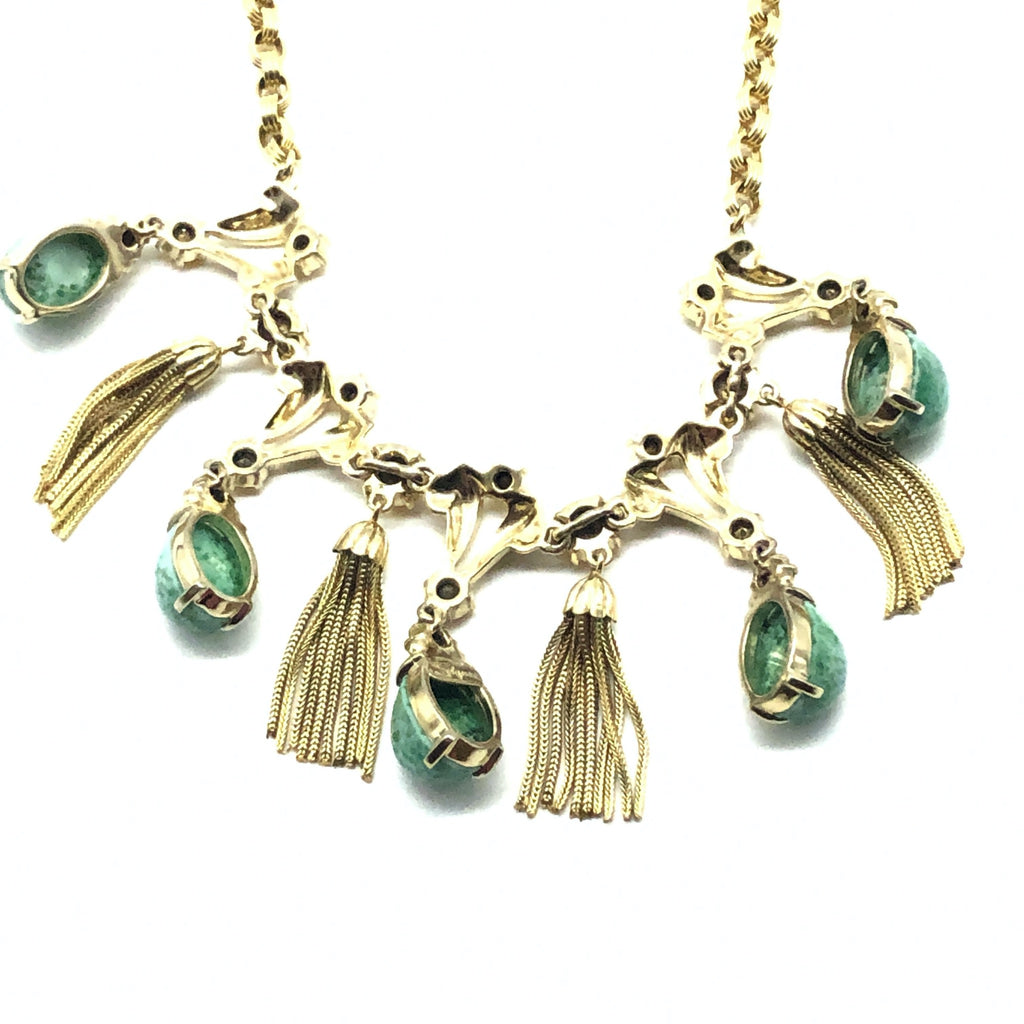 Schiaparelli Bib Necklace with Domed Cabs and Tassels