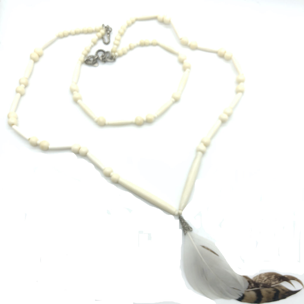 Vintage Christian Dior long Bead Necklace with Feathers