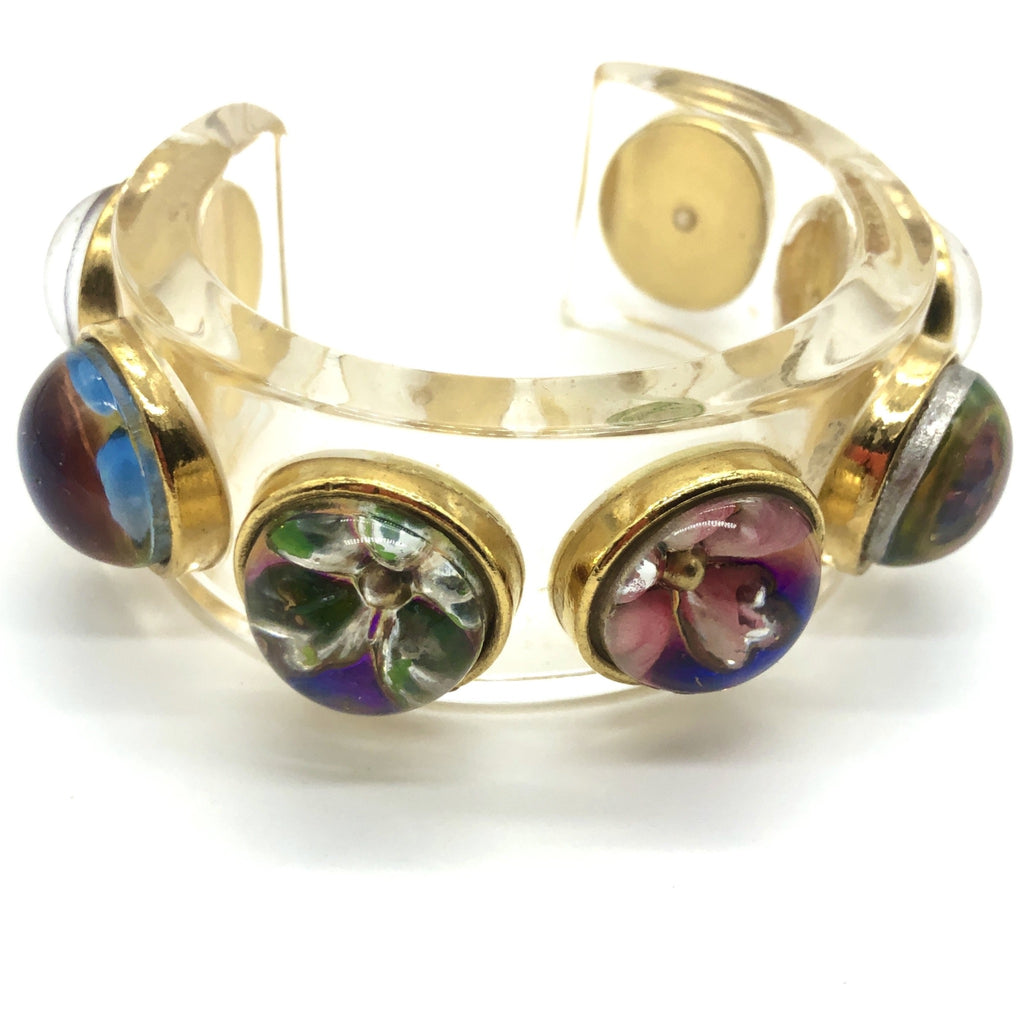 Vintage Chanel Lucite Cuff with Domed Flowers