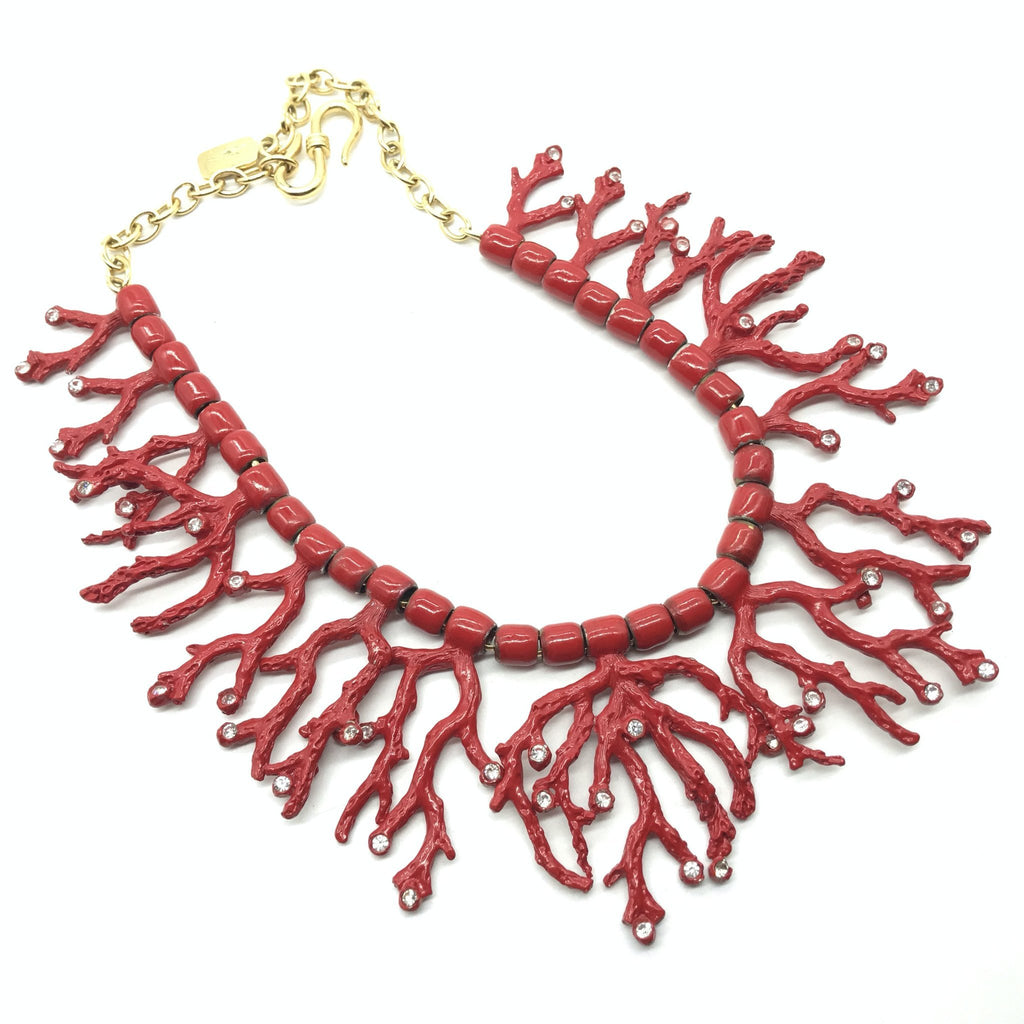 vintage ysl coral and rhinestone necklace