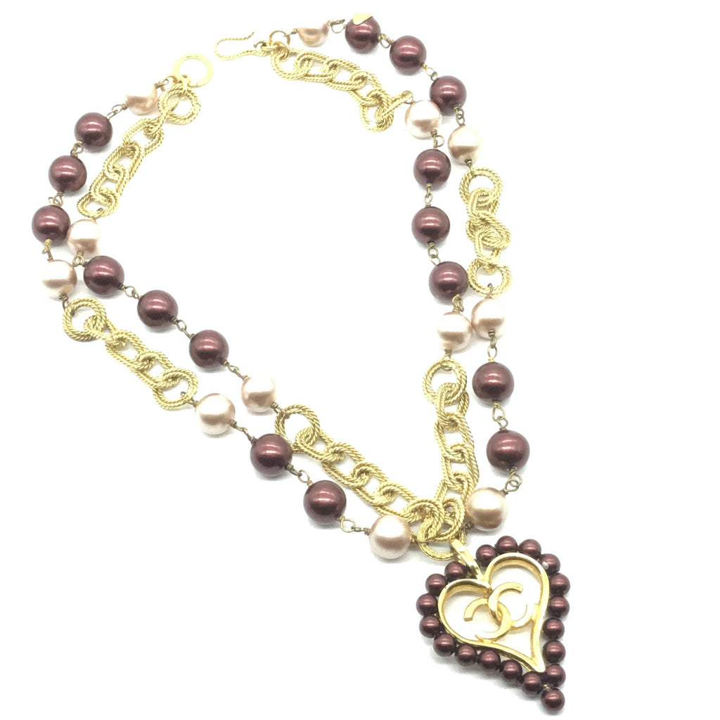 vintage chanel pearl heart necklace