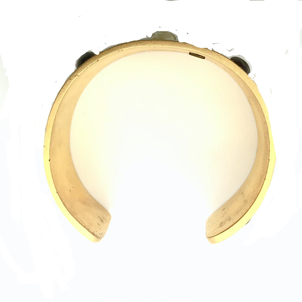 Chanel Brushed Gold Cuff with Cabochons