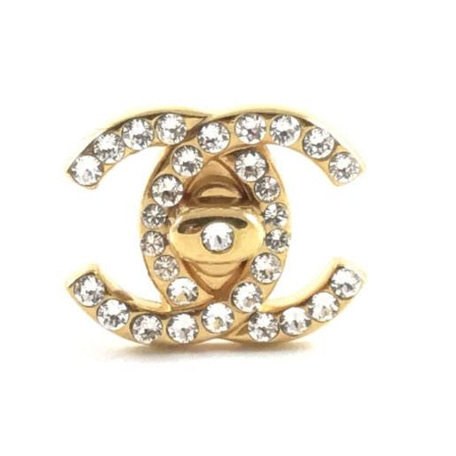Chanel Goldtone Turnlock Rhinestone Earrings