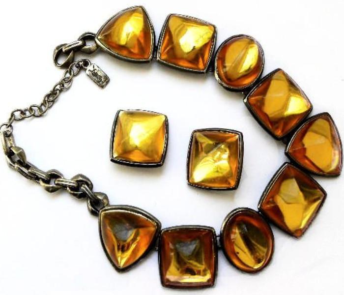 vintage YSL necklace set with amber stones