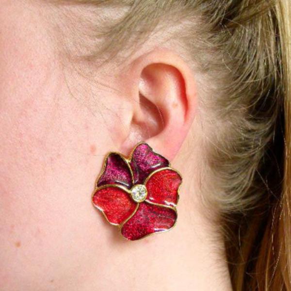 ysl poppy earrings closeup
