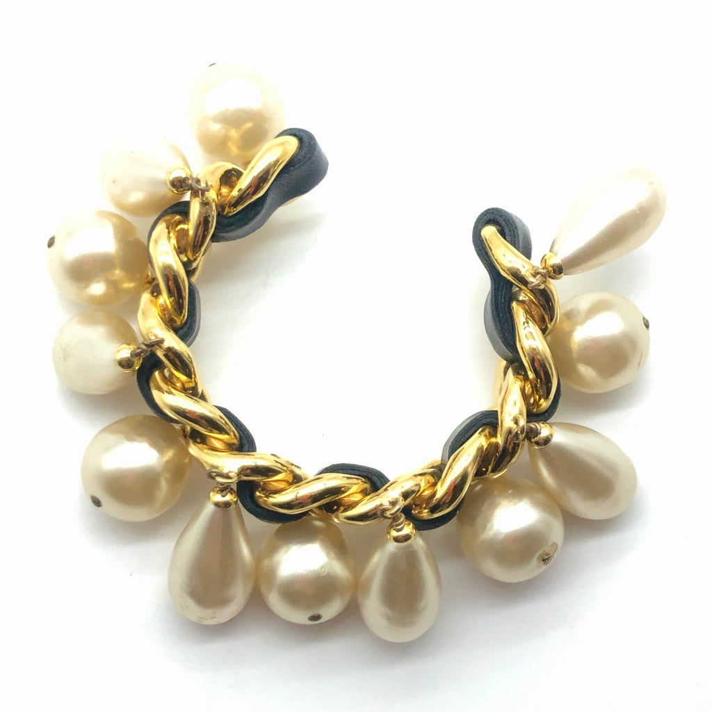 Vintage Chanel Leather Weave Cuff with. Double Pearls