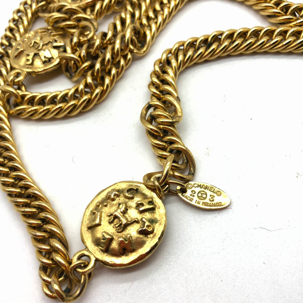 Vintage Chanel Long Necklace with Lion Medallions