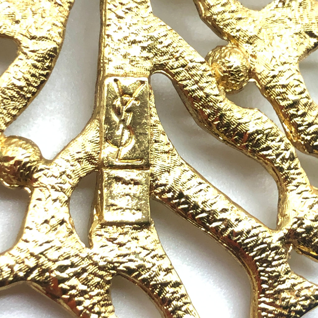 Vintage YSL Large Goldtone Coral Earrings