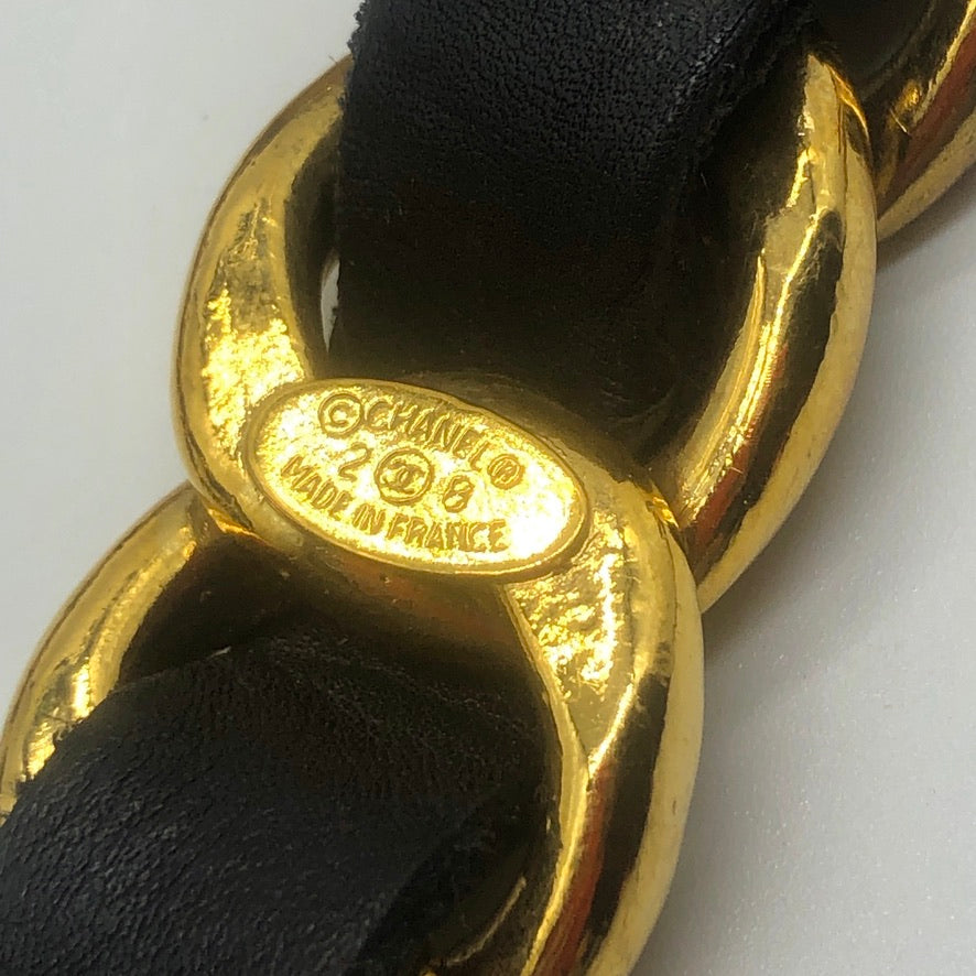 Gold & Black Leather Sunburst 'CC' Chain Belt 3