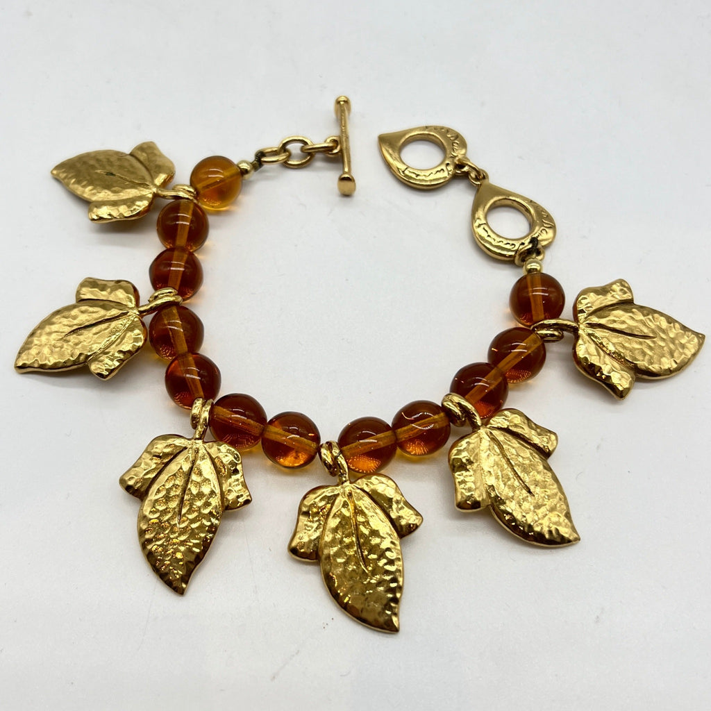 Vintage YSL Bracelet with Beads and Gold Leaves