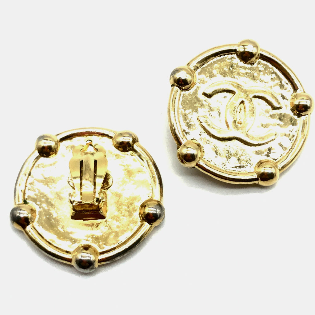 Vintage Chanel Round Earrings with Beaded Edging