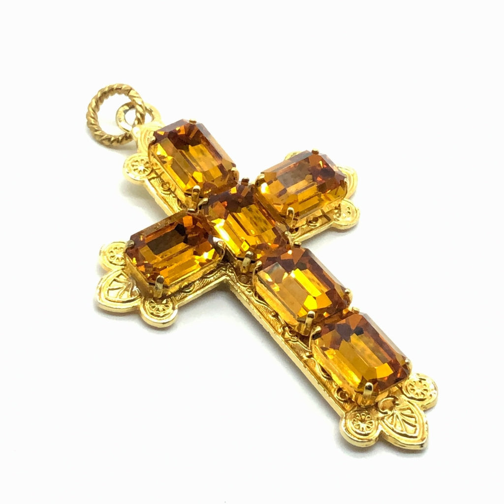 Christian Lacroix Cross Pendant with Large Citrine Crystals