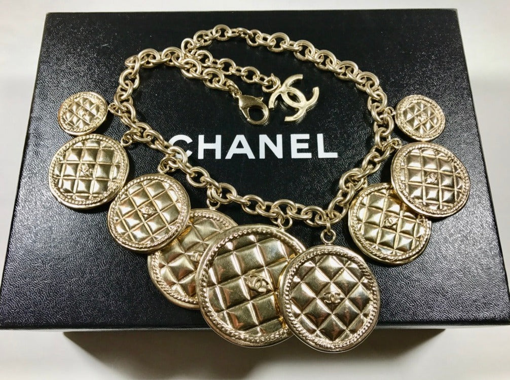 Chanel Silver Gilt Quilted Charm Necklace – Very Vintage
