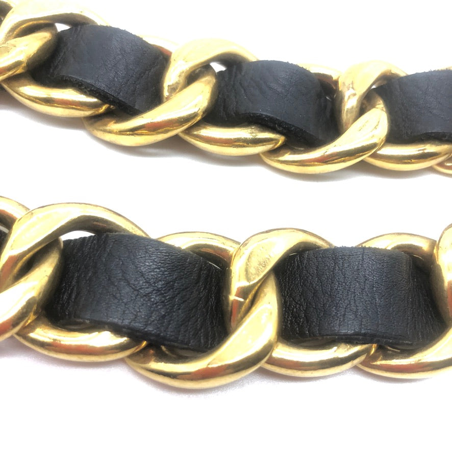 Vintage Chanel Wide Leather Weave Belt with Swag