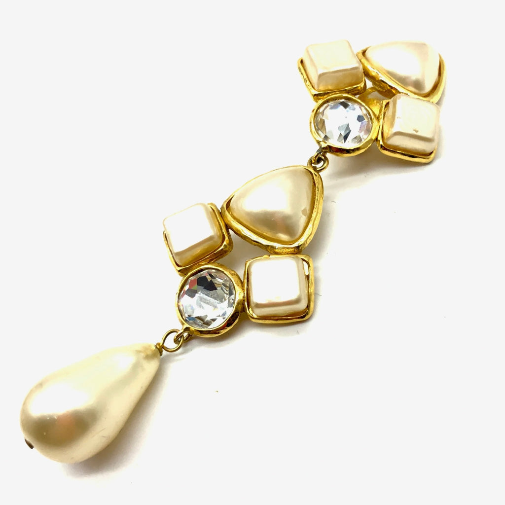 Vintage Chanel Long Drop Pearl and Crystal Earrings