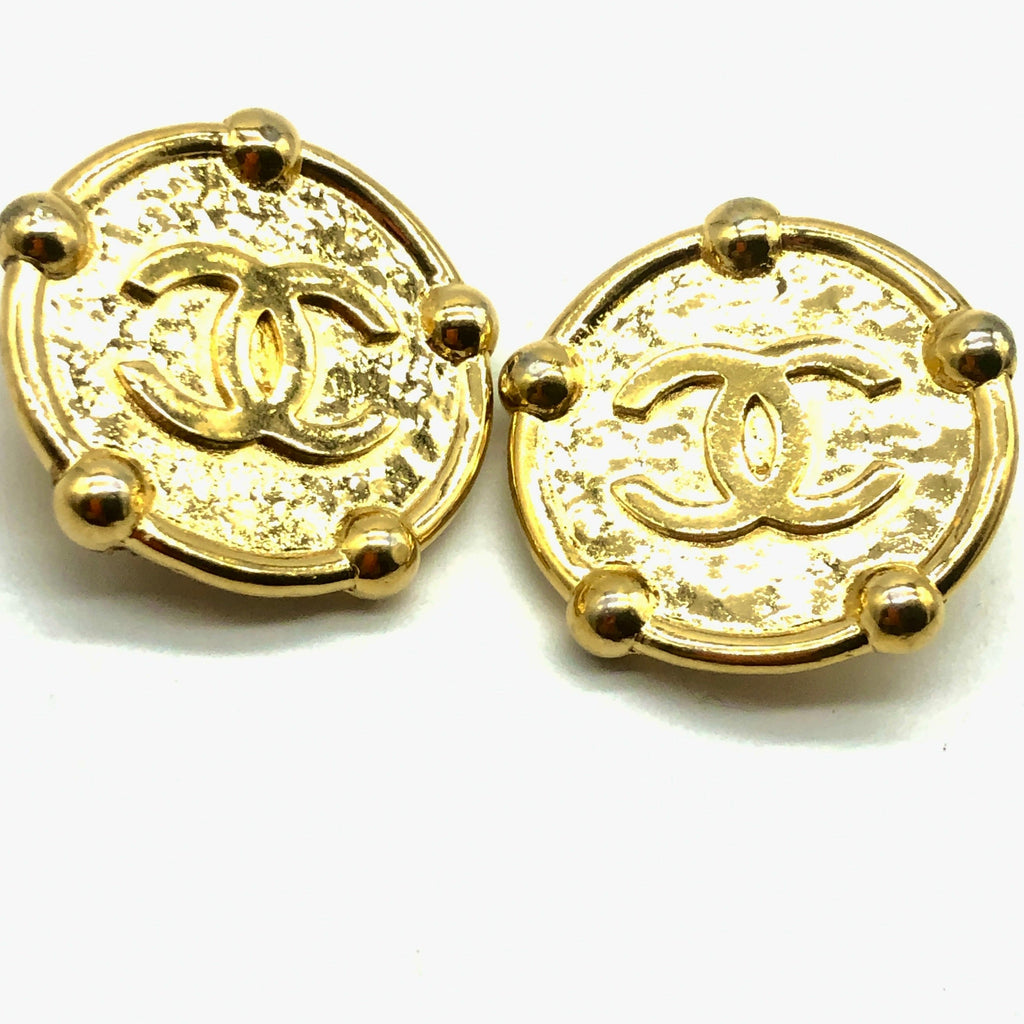 Vintage Chanel Round Earrings with Beaded Edging