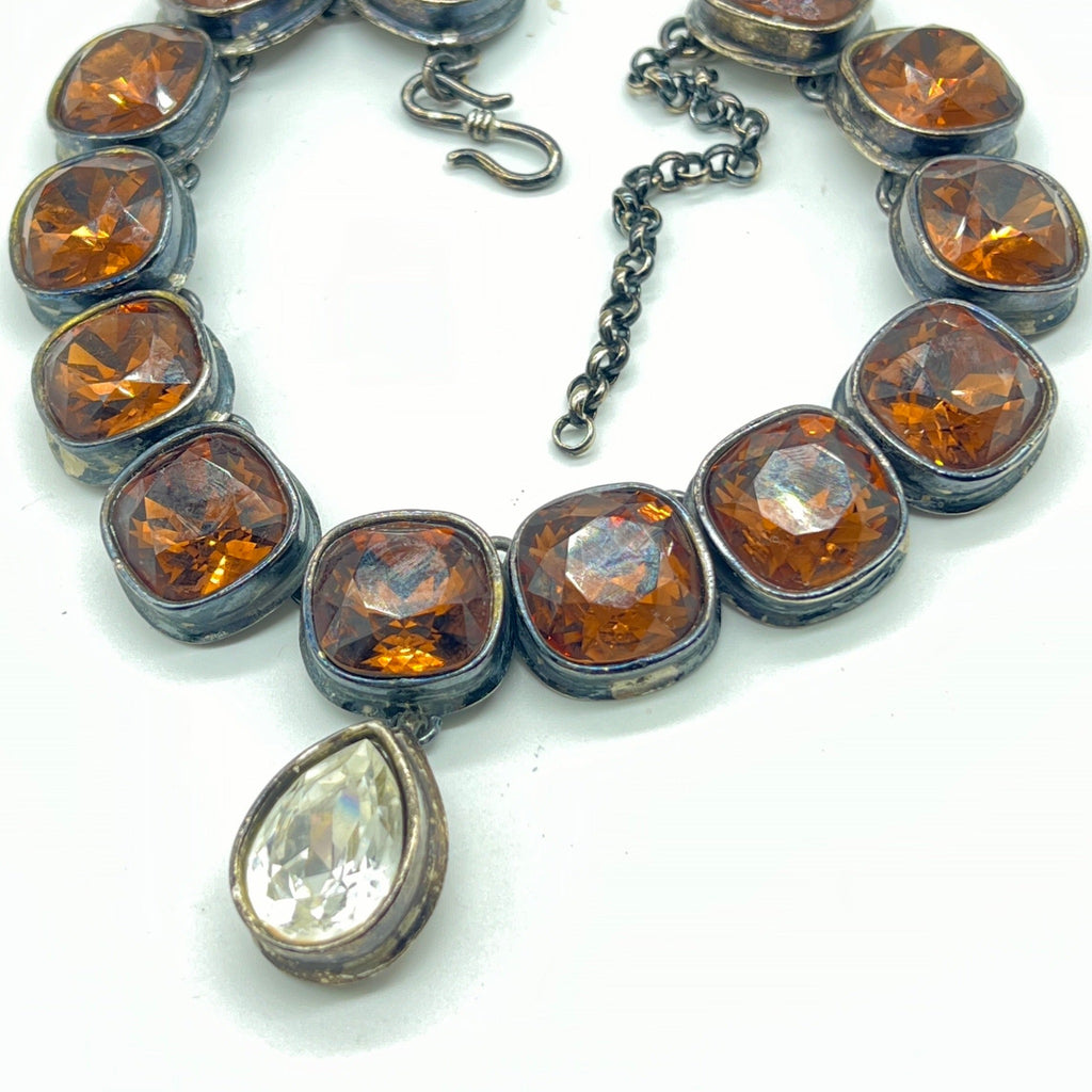 Vintage Yves Saint Laurent Gunmetal Crystal Necklace