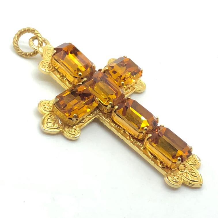 Christian Lacroix Cross Pendant with Large Citrine Crystals