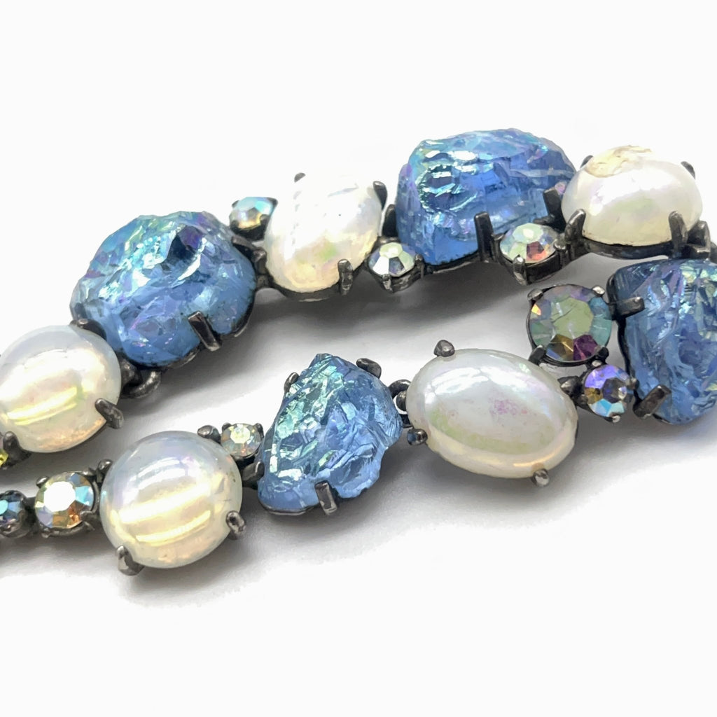 Schiaparelli Blue Lava Rock Necklace Set with Iridescent White Cabs