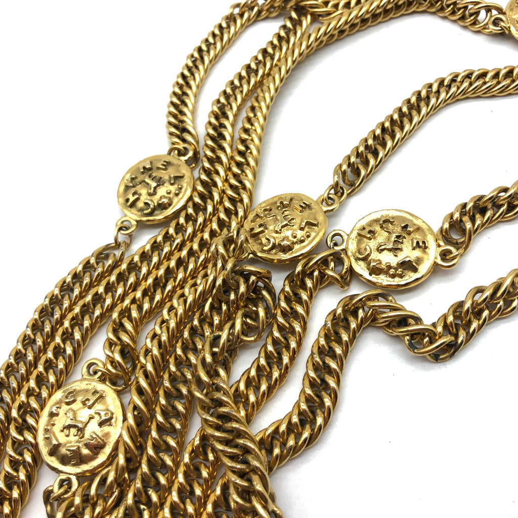 Vintage Chanel Long Necklace with Lion Medallions