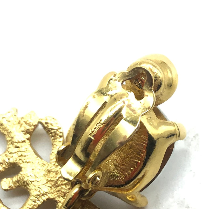 Vintage YSL Large Goldtone Coral Earrings