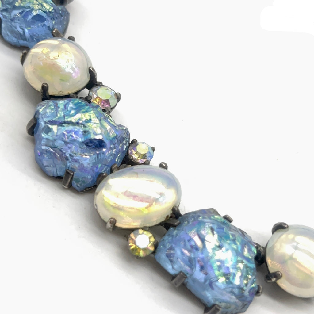 Schiaparelli Blue Lava Rock Necklace Set with Iridescent White Cabs