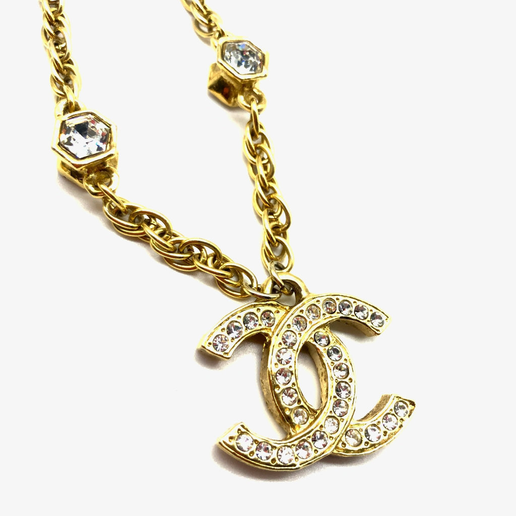 Vintage Chanel Necklace and Rhinestone CC Pendant and Crystal Charms