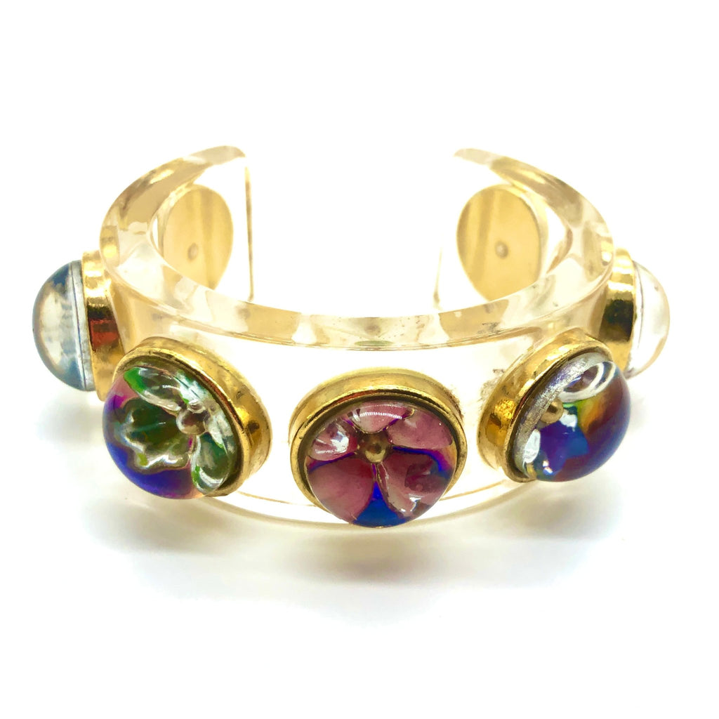 Vintage Chanel Lucite Cuff with Domed Flowers