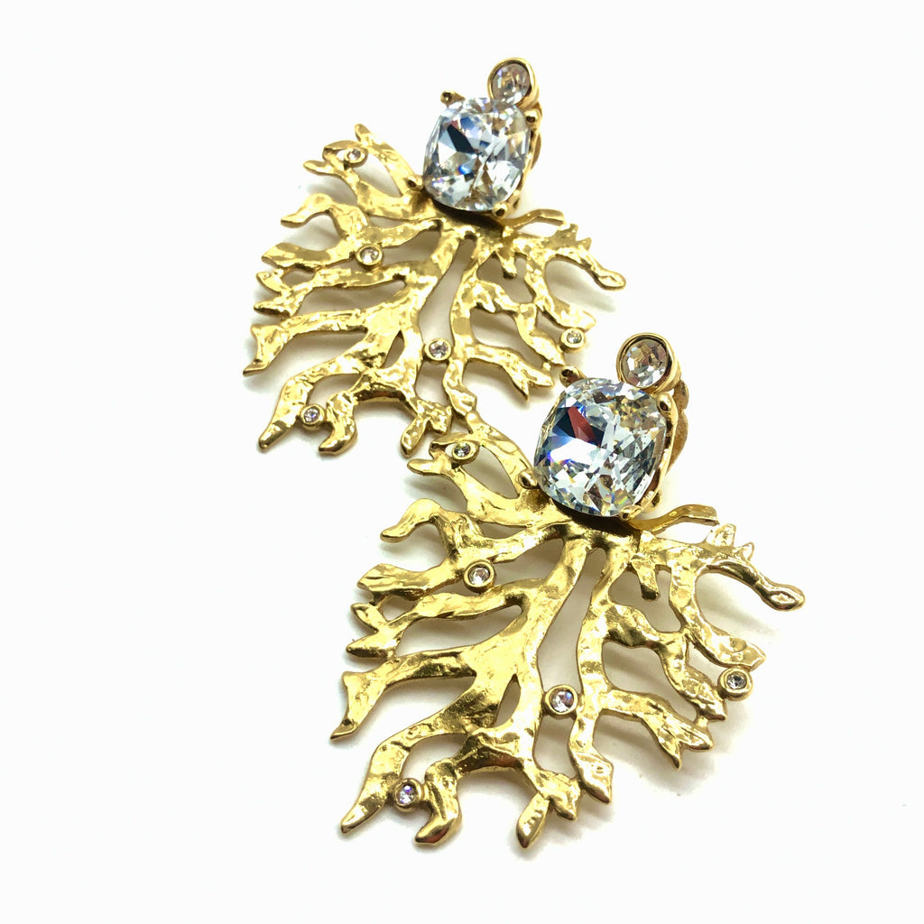 Vintage YSL Large Goldtone Coral Earrings