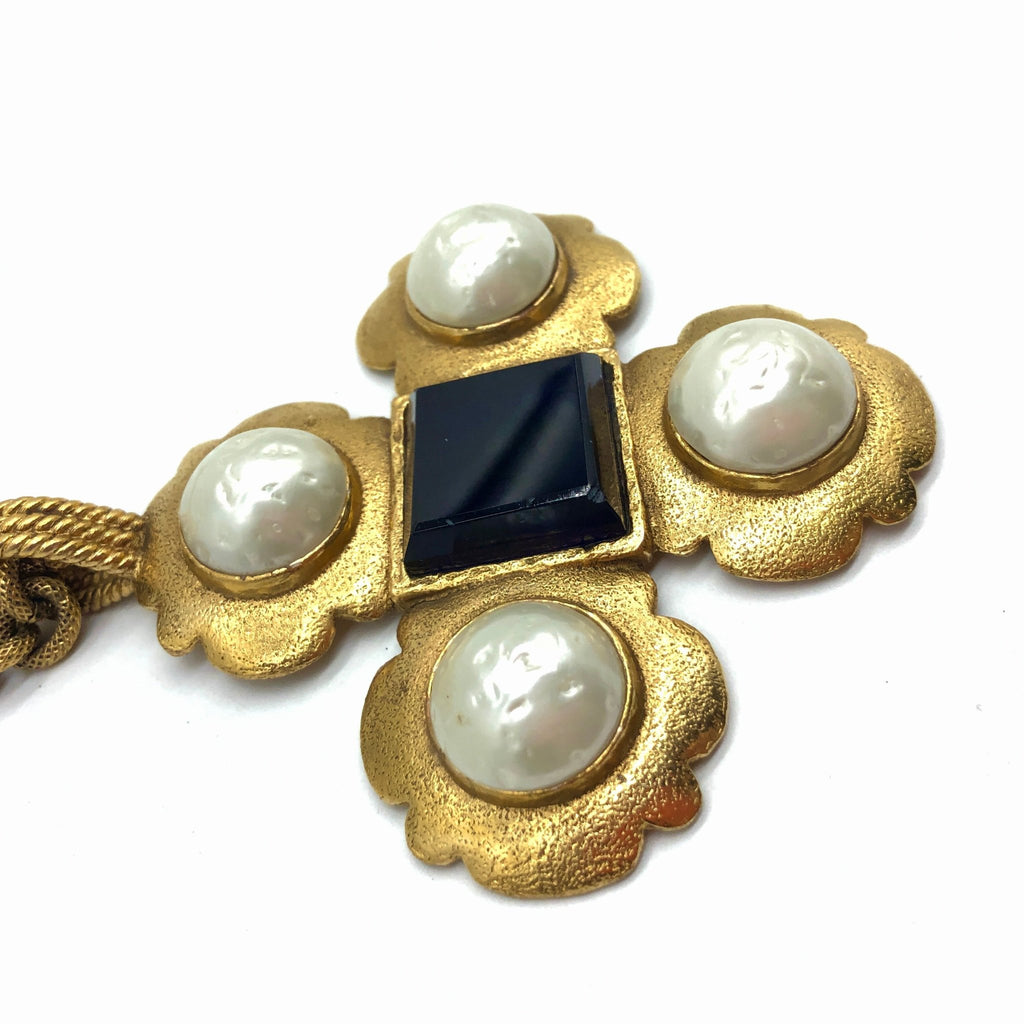 Vintage Chanel Necklace with Pearl and Gripoix Scalloped Cross Pendant