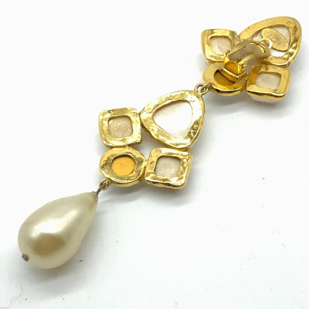 Vintage Chanel Long Drop Pearl and Crystal Earrings