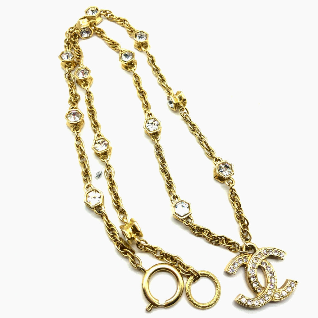 Vintage Chanel Necklace and Rhinestone CC Pendant and Crystal Charms