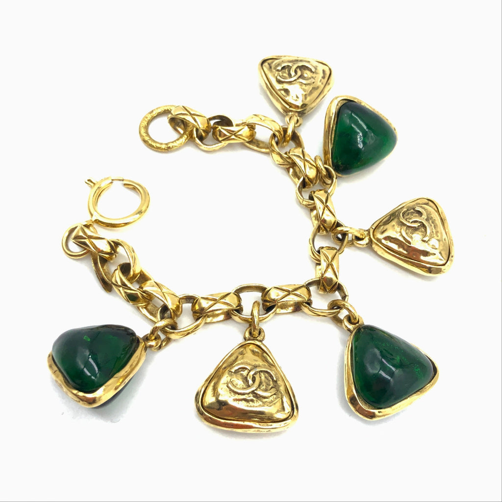 Vintage Chanel  Bracelet with Green Gripoix Charms