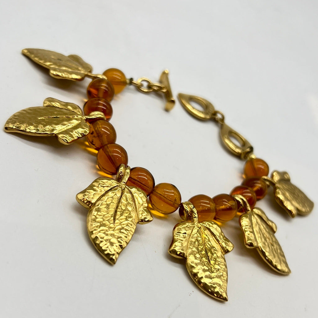 Vintage YSL Bracelet with Beads and Gold Leaves