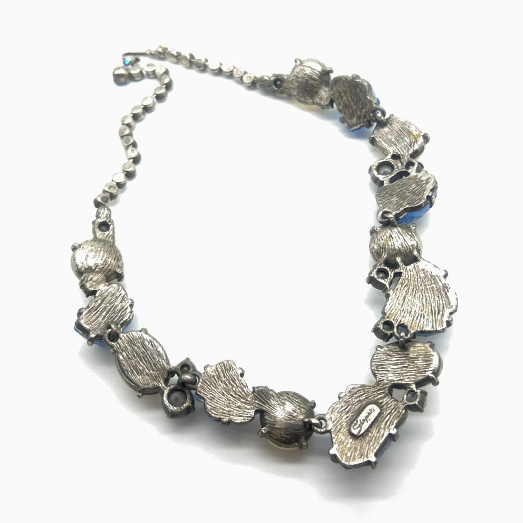 Schiaparelli Blue Lava Rock Necklace Set with Iridescent White Cabs