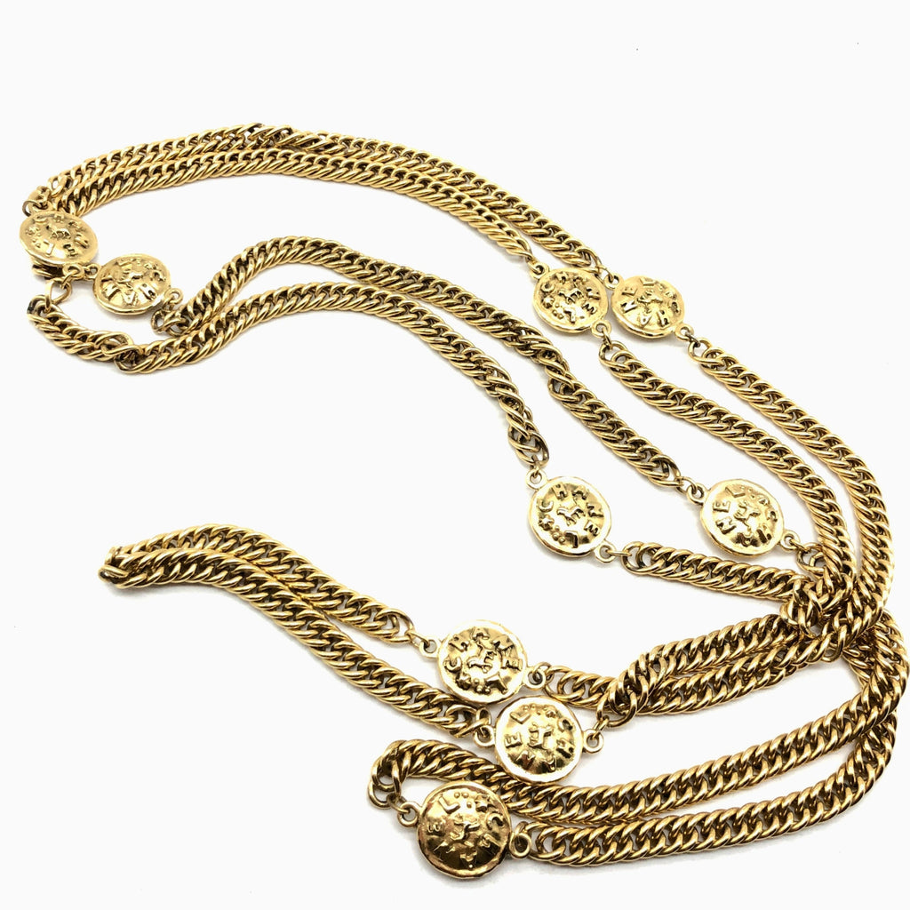 Vintage Chanel Long Necklace with Lion Medallions