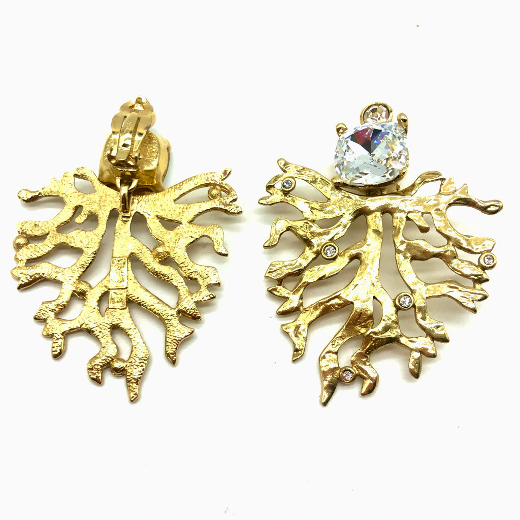 Vintage YSL Large Goldtone Coral Earrings