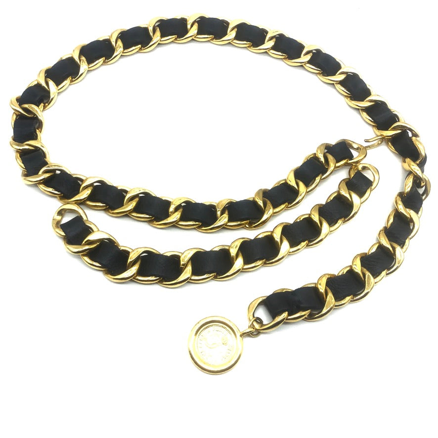 Vintage Chanel Wide Leather Weave Belt with Swag Very Vintage Vintage Chanel Wide Leather Weave Belt with Swag Very Vintage