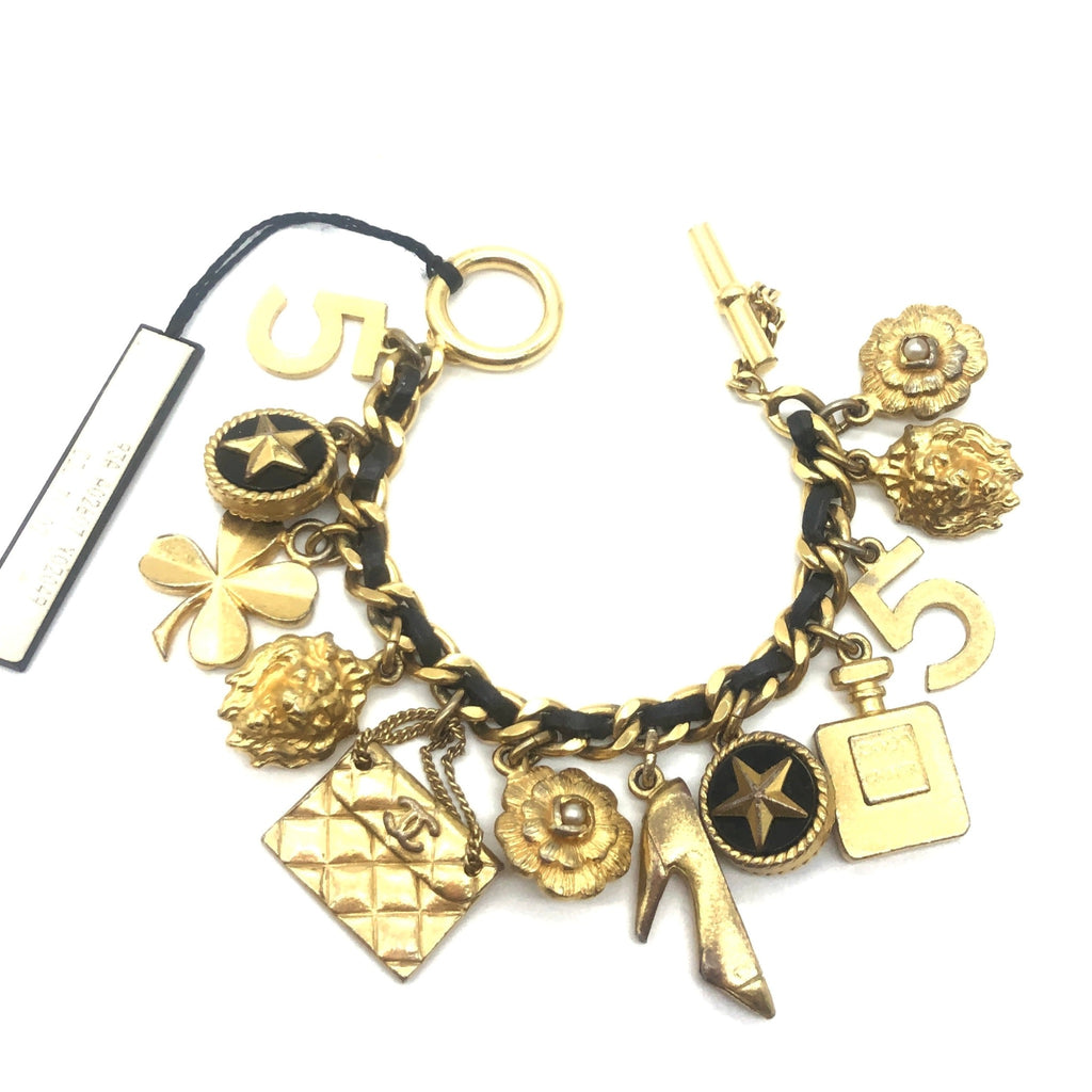 Vintage Chanel Iconic Leather and Chain Charm Bracelet