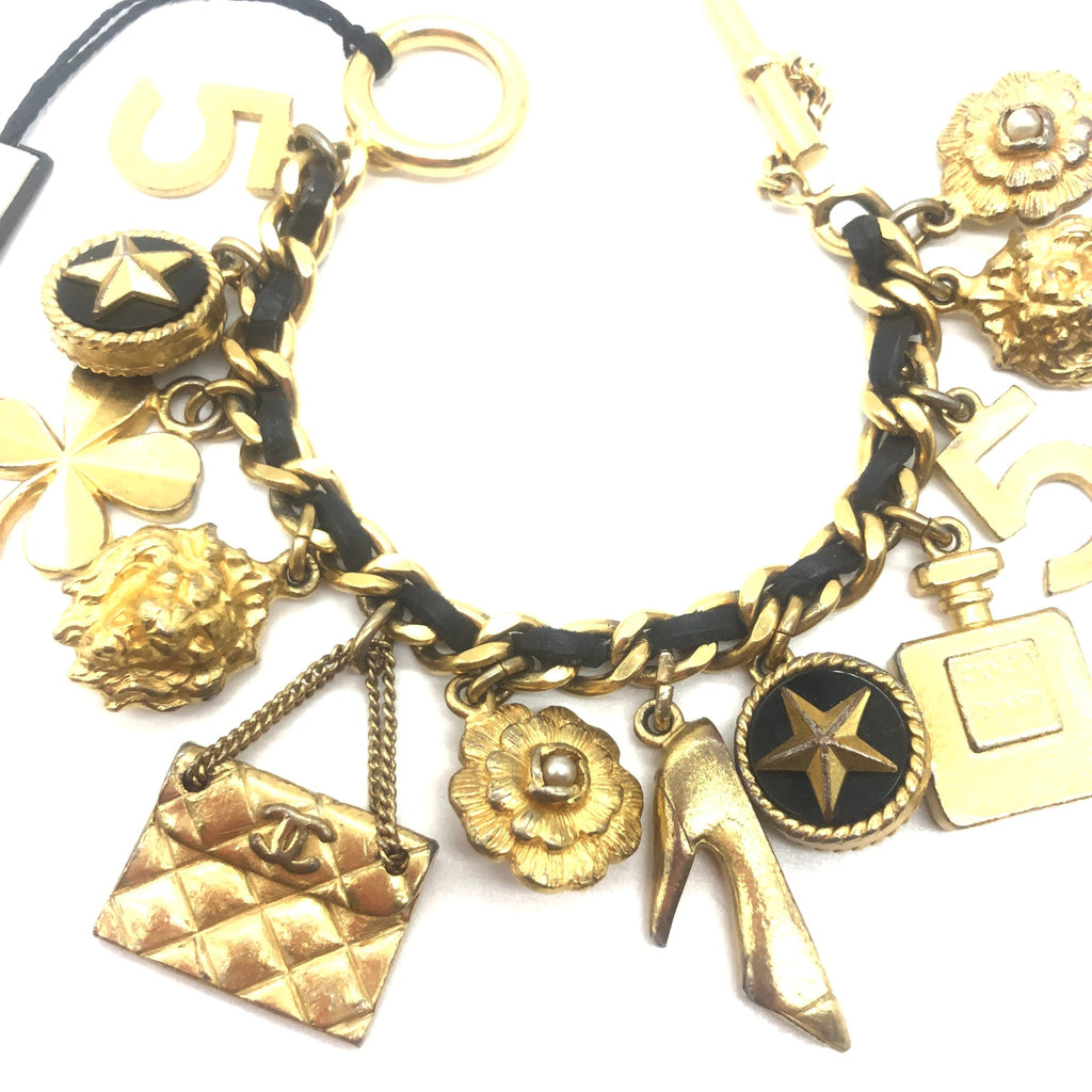 Vintage Chanel Iconic Leather and Chain Charm Bracelet