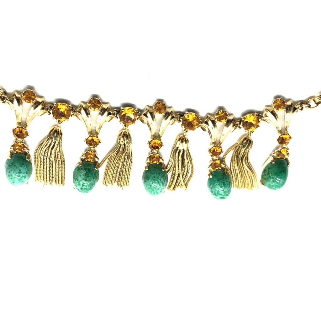 Schiaparelli Bib Necklace with Domed Cabs and Tassels
